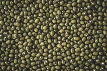 Close up a green mung beans grain seed background