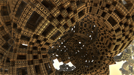 3D Fractal - Alien Architectural Menger Sponge Construction  - 3D Rendering Background
