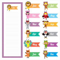 memo notes template with kids in animal costume