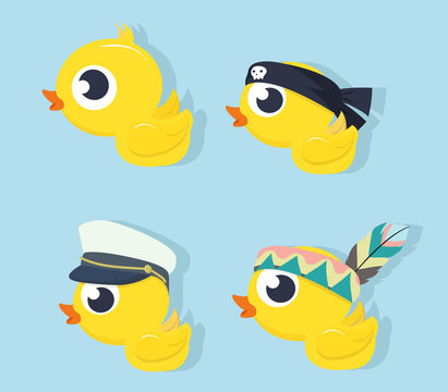 Cute character Ducks swim