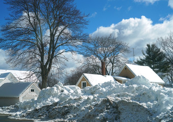 snow pile outside the house after snow storm