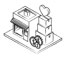 store building with boxes carton isometric icon vector illustration design