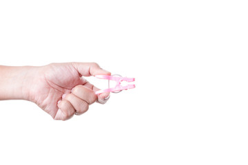 Hand holding pink big cloth clamp