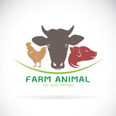 Vector group of animal farm label., Cow, pig, chicken. Logo Animal.