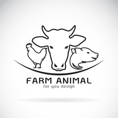 Vector group of animal farm label., Cow, pig, chicken. Logo Animal.