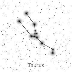 Sign zodiac taurus, white sky background, realistic. Astrological symbol of stubbornness, discretion and independence. Vector illustration of ancient sacral theme