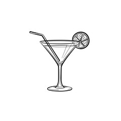 Cocktail drink hand drawn outline doodle icon. Vector sketch illustration of glass with alcohol cocktail drink for print, web, mobile and infographics isolated on white background.