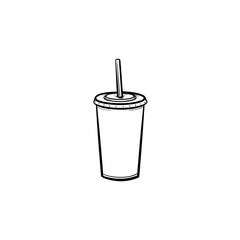Plastic cup of soda pop hand drawn outline doodle icon. Takeaway soda pop vector sketch illustration for print, web, mobile and infographics isolated on white background.