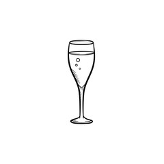 Champagne glass hand drawn outline doodle icon. Vector sketch illustration of champagne with bubbles for print, web, mobile and infographics isolated on white background.