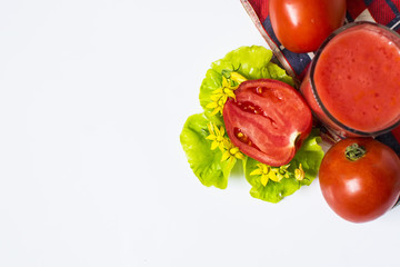 Fresh tomato juice isolated on white background