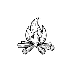 Campfire hand drawn outline doodle icon. Fireplace vector sketch illustration for print, web, mobile and infographics isolated on white background.