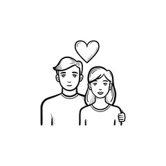 Couple in love hand drawn outline doodle icon. Woman and man dating vector sketch illustration for print, web, mobile and infographics isolated on white background.