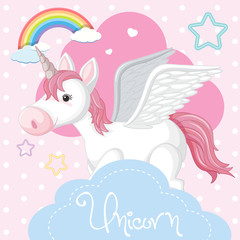Obraz na płótnie Canvas Poster design with unicorn and pink cloud