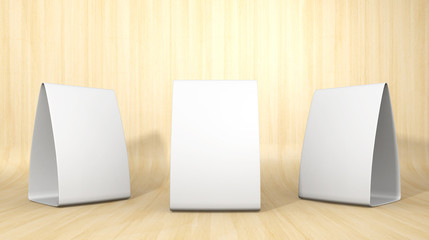 3d Mock up rendering label the blank menu frame in Bar restaurant ,Stand for booklets with white sheets paper acrylic tent card. 3d rendering © Designkida