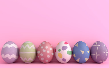 Fototapeta na wymiar Colorful Easter eggs on pastel pink background.