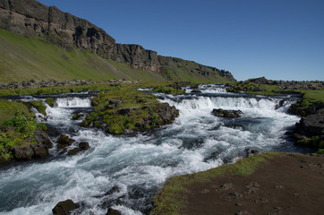 Fototapeta na wymiar River along cliffs in Iceland