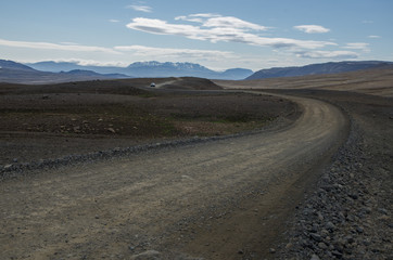 Fototapeta na wymiar high desert road winds through Iceland