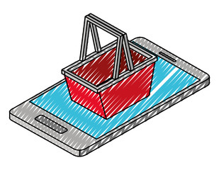 smartphone with shopping basket isometric icon vector illustration design