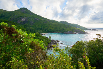 Fototapeta na wymiar Anse major trail, hiking on nature trail of Mahe, Seychelles
