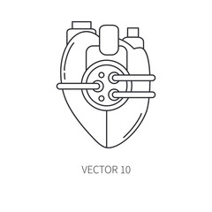 Bionic heart prosthesis line icon. Bionic prosthesis. Biotechnology futuristic medicine. Future technology. Medical artificial mechanical robot implant sign and symbol. Transplantation. Cyborg.