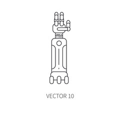 Bionic robot arm prosthesis line icon. Bionic prosthesis limb. Biotechnology futuristic medicine. Future technology. Medical artificial mechanical robot implant sign and symbol. Transplantation.