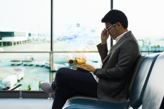 Businessman hands using smartphone and icon web, Worldwide connection technology interface