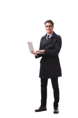 Naklejka na ściany i meble Young businessman with laptop isolated on white background