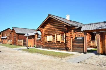 Wooden architecture. Old Russian village. Wooden houses. Russia. Siberia