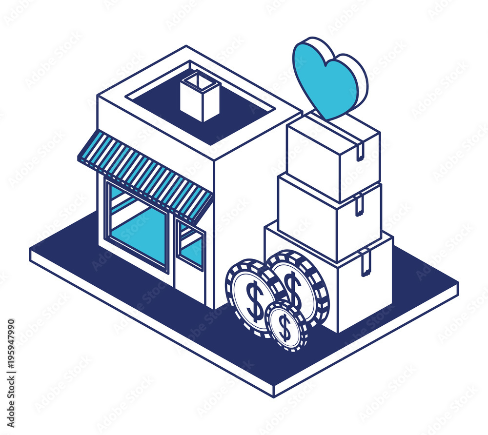 Canvas Prints store building with boxes carton isometric icon vector illustration design