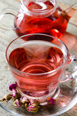 Fruit berry tea in the cup served on table