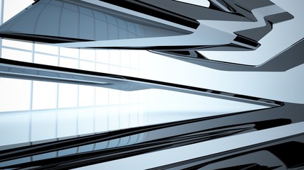 Obraz premium Abstract dynamic interior with black smooth objects. 3D illustration and rendering