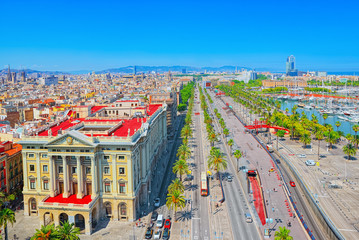 Panorama on whole Barcelona modern and historical areas. Spain.