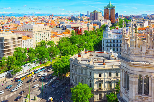 Panoramic view from above on the capital of Spain- the city of Madrid