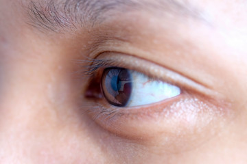 Obraz premium asia woman eye macro, the vision of the future and healthy life concept. view precise and straight to the target concept