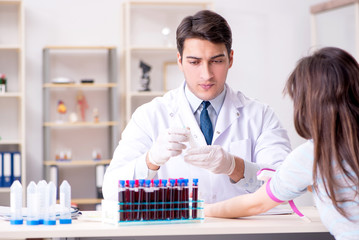 Patient during blood test sampling procedure taken for analysis