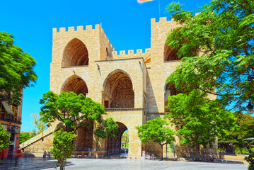Fototapeta premium Back view of Serrans Gate or Serrans Towers is one of the twelve