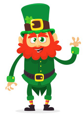 Happy Saint Patrick's Day! Funny St. Patrick smiling in cartoon style. National Irish holiday.