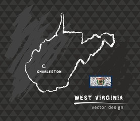 West Virginia map, vector pen drawing on black background