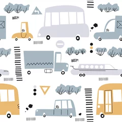 Wallpaper murals Cars Seamless pattern with hand drawn cute car. Perfect for kids fabric,textile,nursery wallpaper.