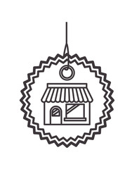 Fototapeta premium commercial hangtag with store building hanging vector illustration design