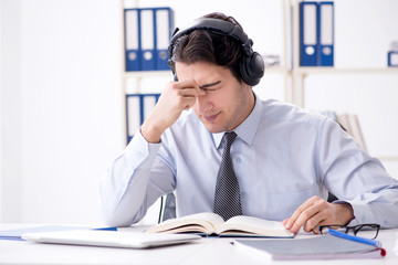 Call center operator talking to customer on live call