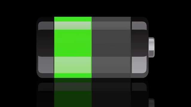 Batteriezelle wird geladen. Ladevorgang mit Farbwechsel vor schwarzen Hintergurnd in 4K