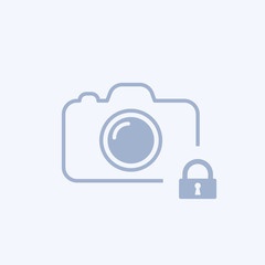 Camera icon with padlock sign. Camera icon and security, protection, privacy concept