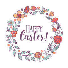 happy Easter.  Vector illustration. Easter wreaths with floral pattern