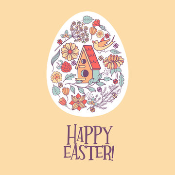 Happy Easter.  Vector illustration. Easter eggs with floral pattern