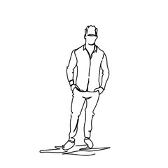 Business Man Holding Hands In Pocket Doodle Male Silhouette Sketch On White Background Vector Illustration