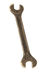 old copper wrench for nuts on white isolated background
