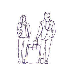 Silhouette Couple Of Business People Travel Together Businessman And Businesswoman With Suitcase Vector Illustration