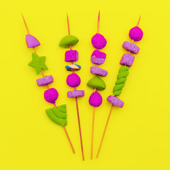 Candy Souffle barbecue. Sweet Fashion art. Flatlay Design