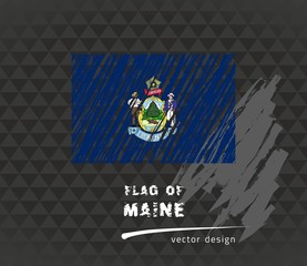 Maine flag, vector sketch hand drawn illustration on dark grunge background
